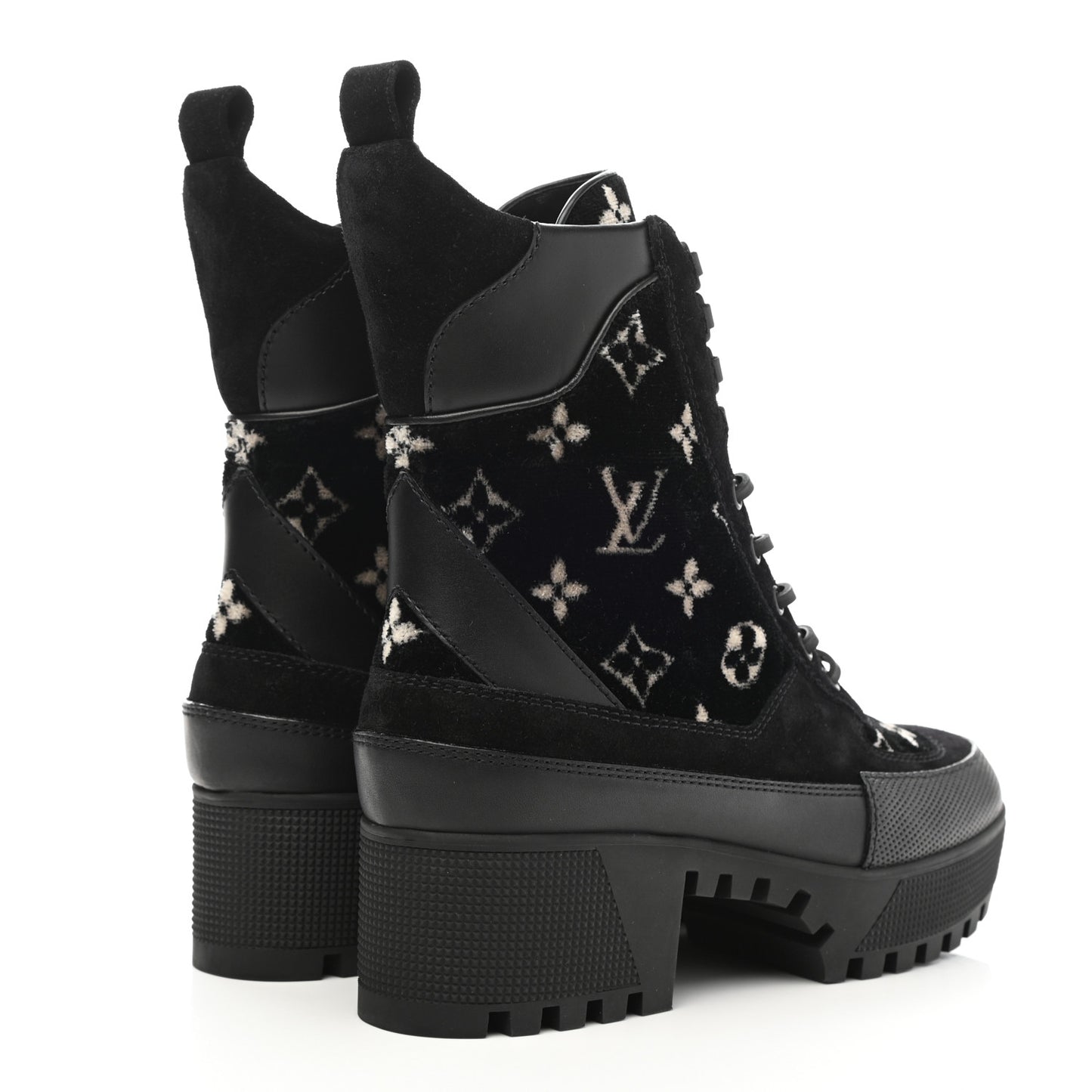 Velvet Calfskin Monogram Laureate Platform Desert Boots 38 Black White