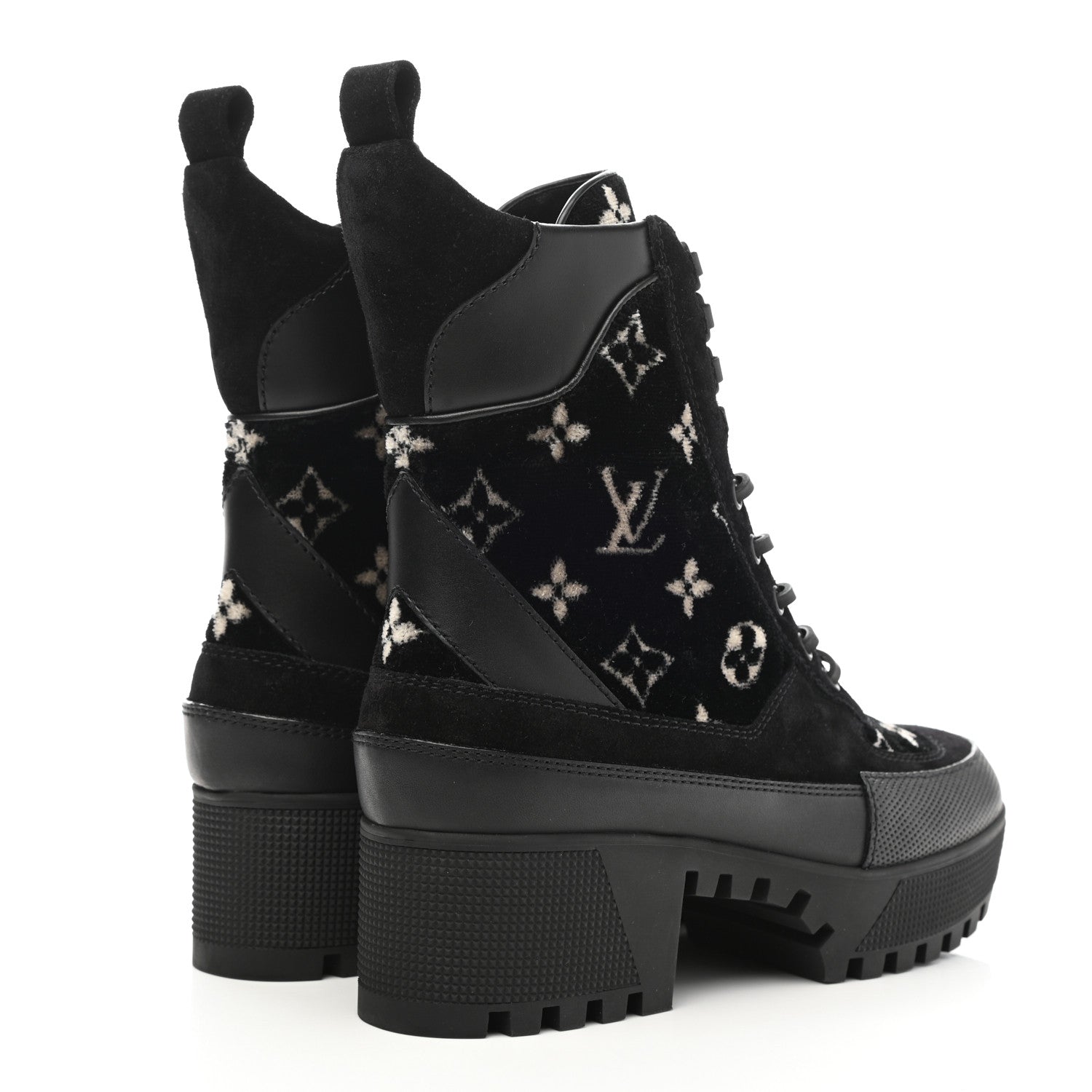 Louis Vuitton Velvet Calfskin Monogram Laureate Platform Desert Boots 38 Black White 4 of 8