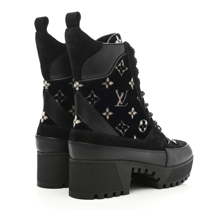 Louis Vuitton Velvet Calfskin Monogram Laureate Platform Desert Boots 38 Black White 4 of 8