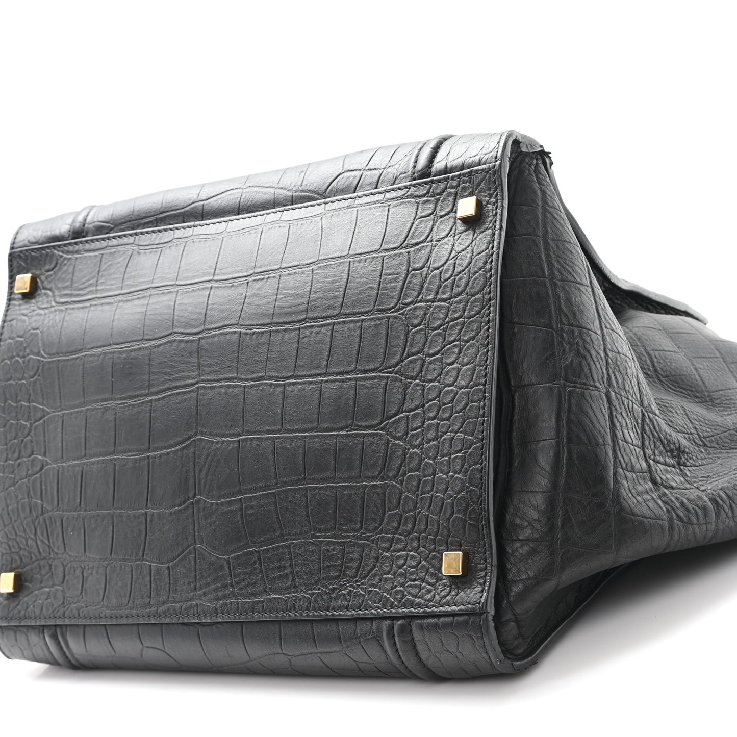 Crocodile Embossed Calfskin Large Phantom Luggage Black