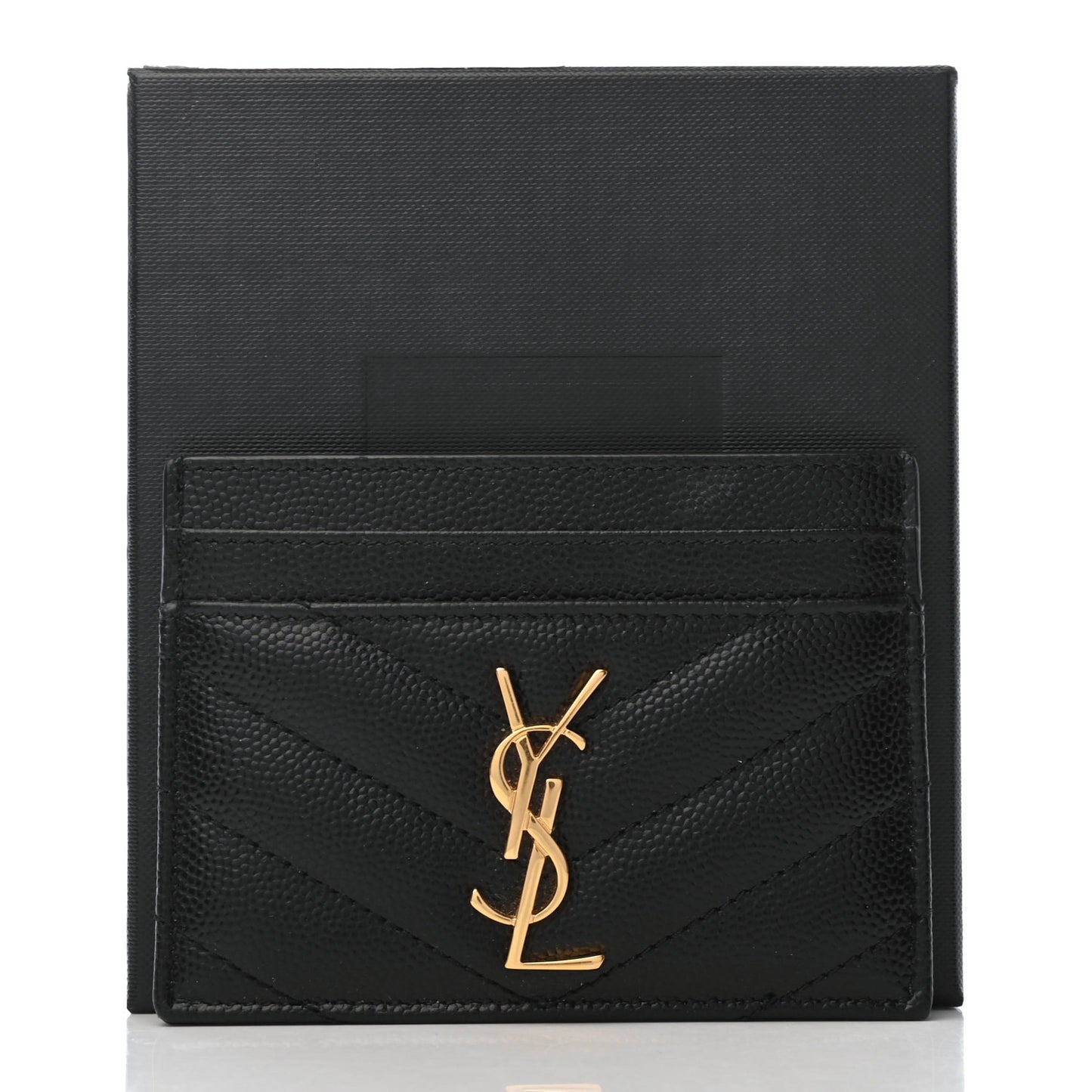 Grain De Poudre Matelasse Chevron Monogram Credit Card Case Black