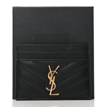 Saint Laurent Grain De Poudre Matelasse Chevron Monogram Credit Card Case Black 8 of 8
