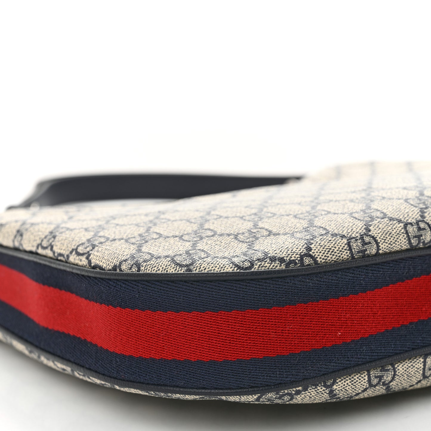 GG Supreme Monogram Textured Calfskin Web Large Attache Shoulder Bag Beige Blue