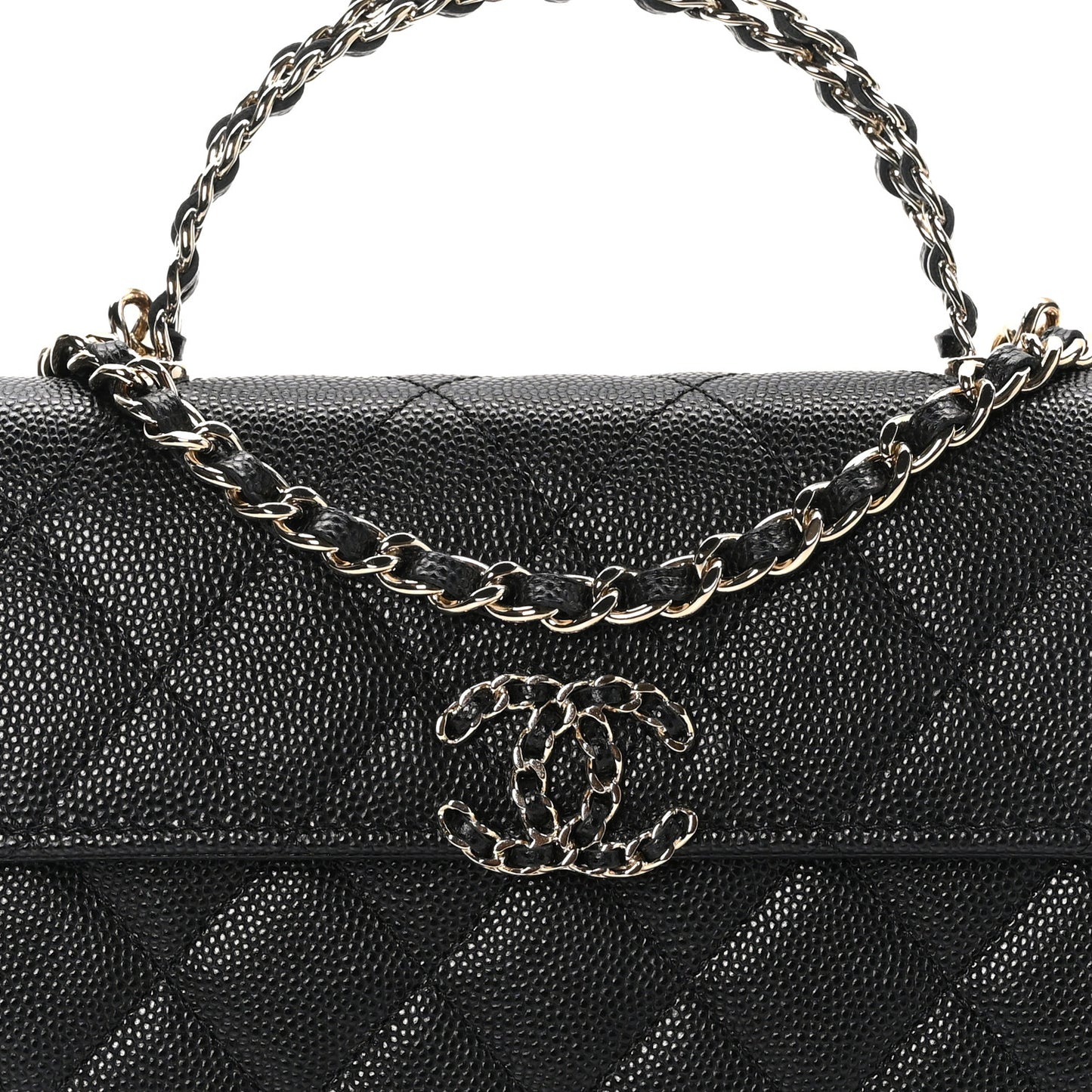 Caviar Quilted Chain Match Top Handle Phone Holder With Chain Black