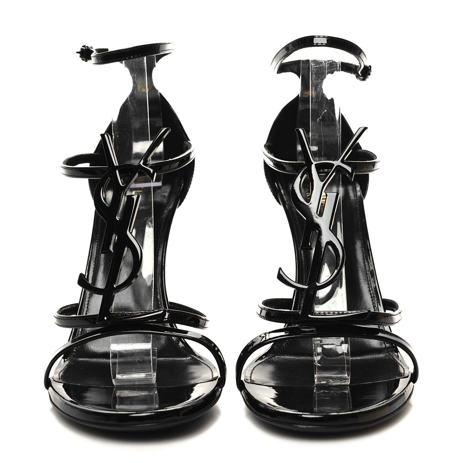Saint Laurent Patent Cassandra 100 Ankle Strap Sandals 39.5 Black 2 of 9