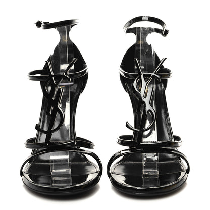 Saint Laurent Patent Cassandra 100 Ankle Strap Sandals 39.5 Black 2 of 9