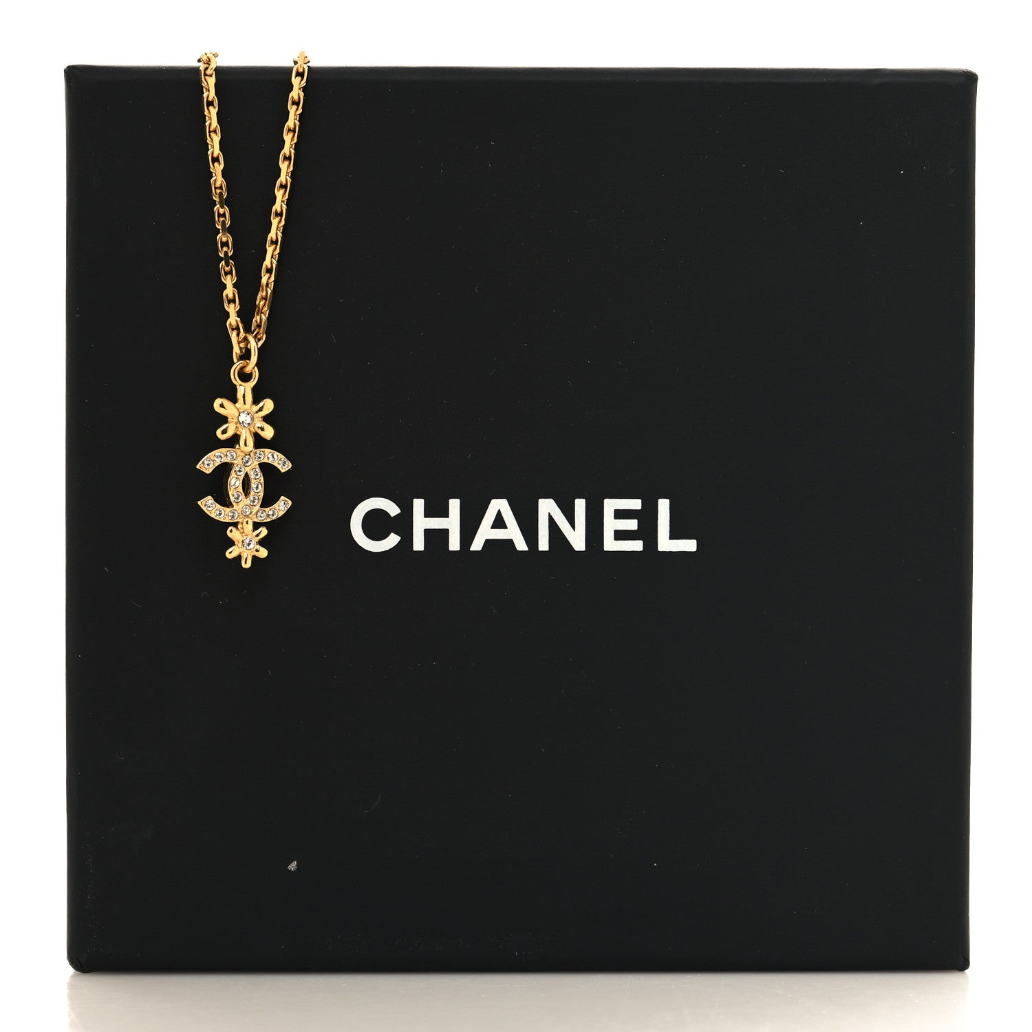 Chanel Pearl Crystal CC Flower Pendant Necklace Gold White 5 of 5