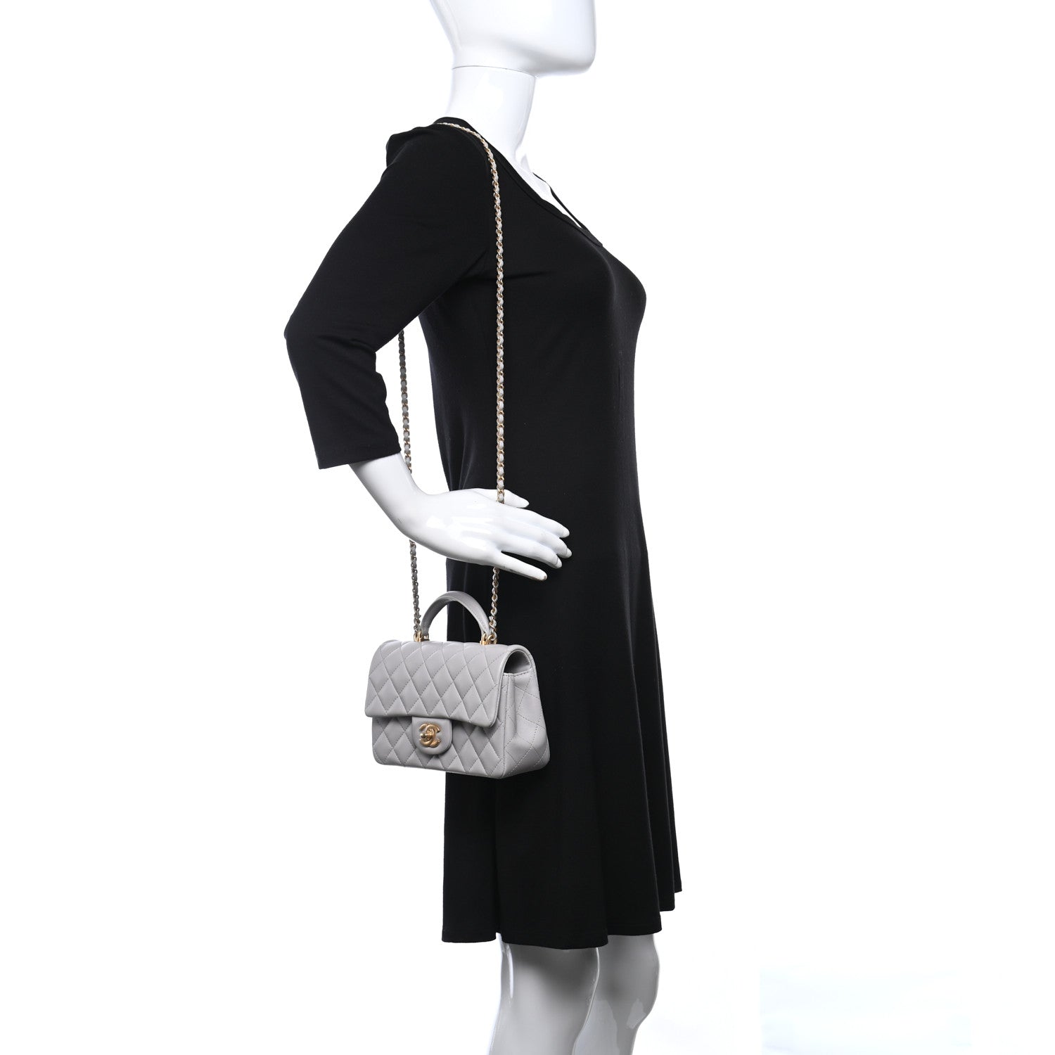 Chanel Lambskin Quilted Mini Top Handle Rectangular Flap Grey 2 of 9