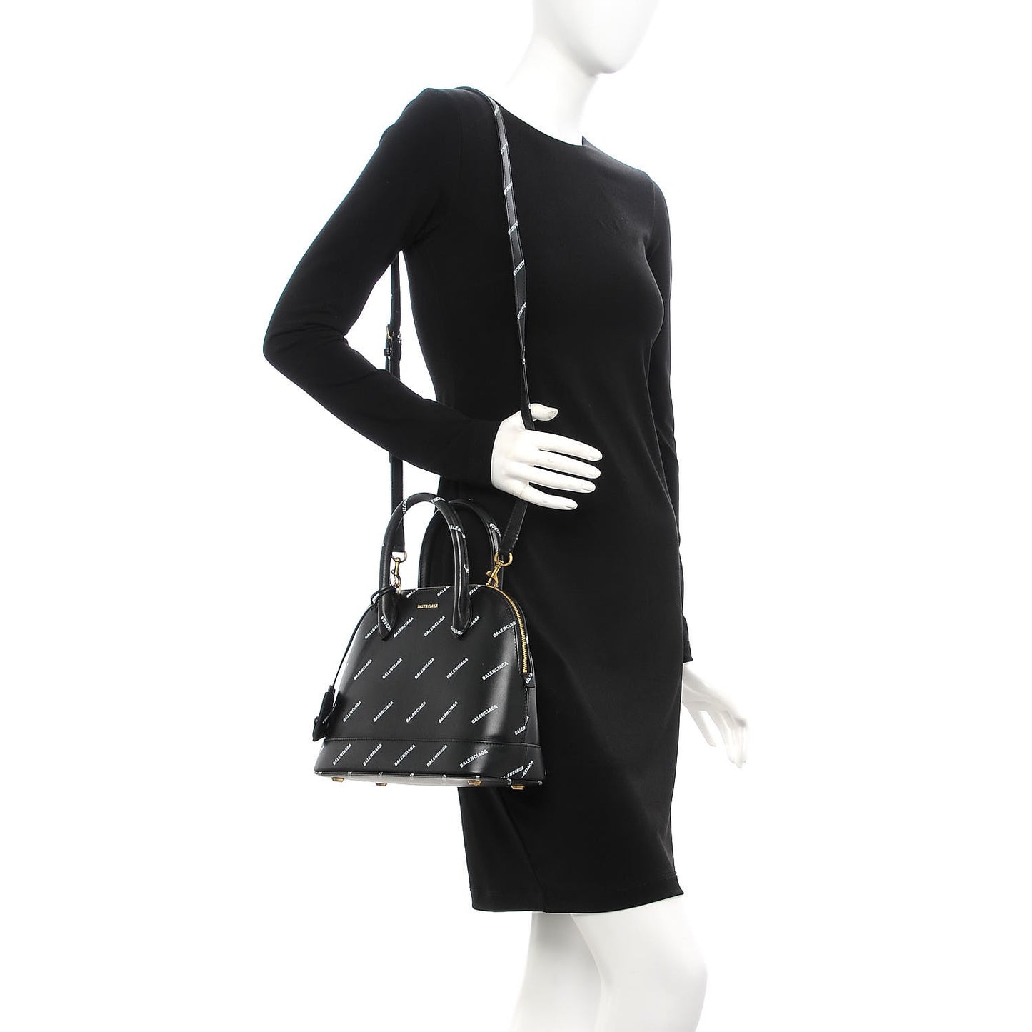 Calfskin Allover Logo S Ville Top Handle Bag Black White