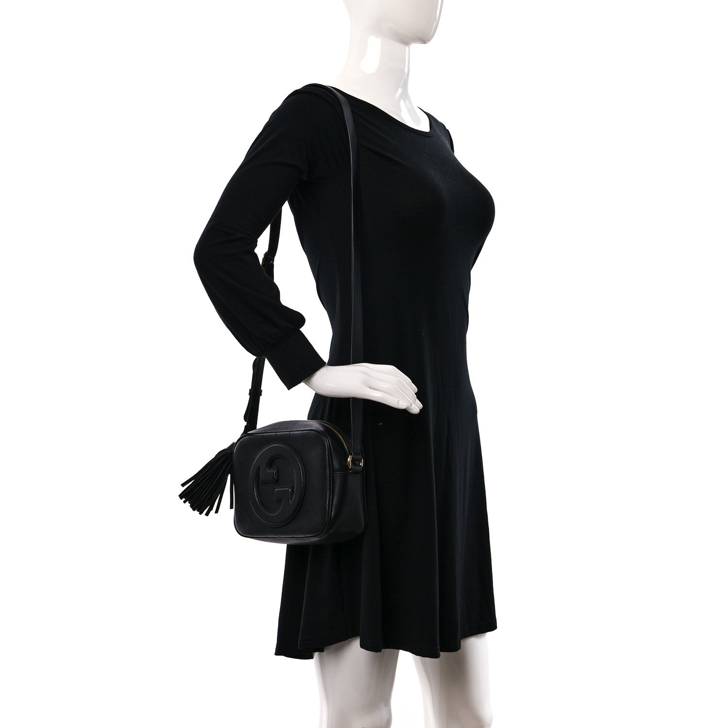 Gucci Sakai Be Green Calfskin Diagonal Stitched Small Blondie Shoulder Bag Black 3 of 8