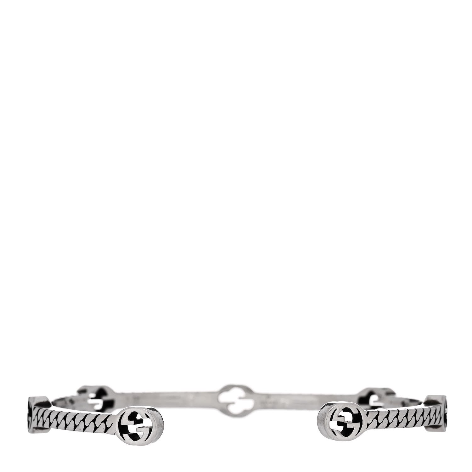 Gucci Sterling Silver Thin Interlocking G Cuff Bracelet 17 2 of 5