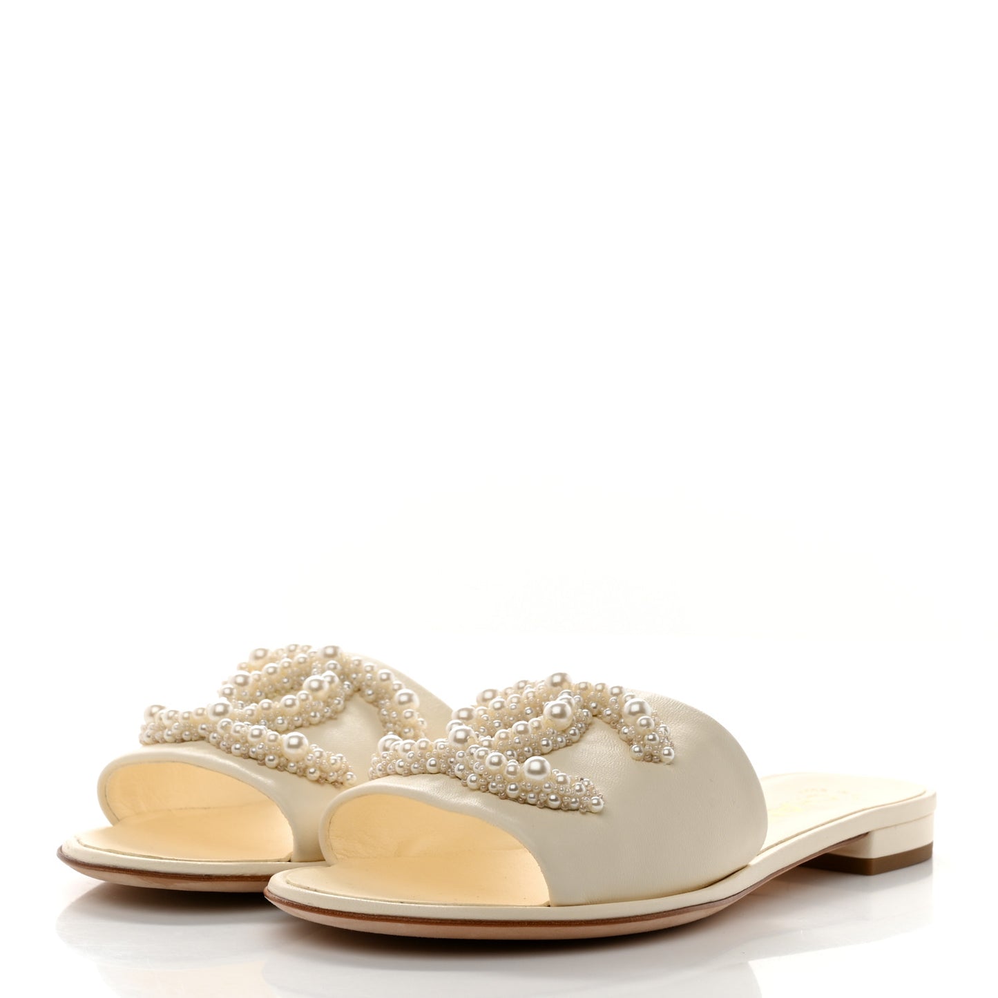 Calfskin Pearl CC Mules 37 Ivory