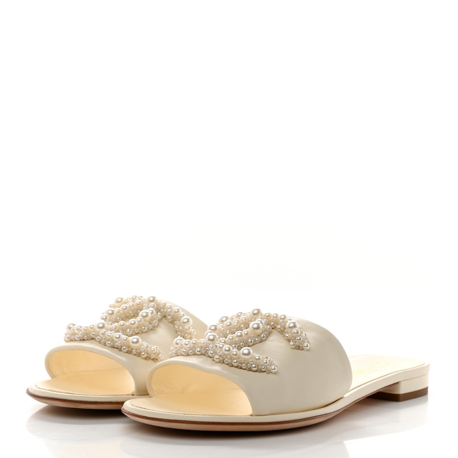 Chanel Calfskin Pearl CC Mules 37 Ivory 3 of 9