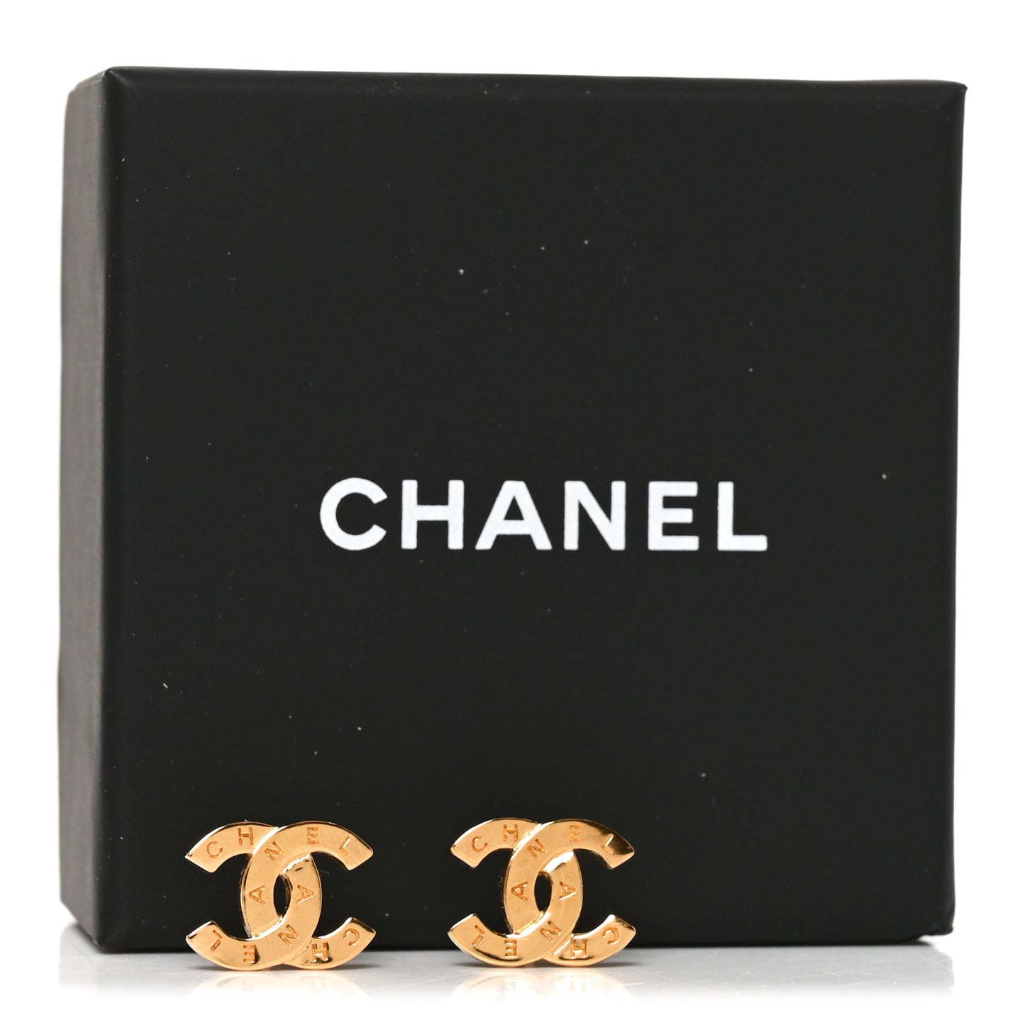 Metal CC Paris Button Stud Earrings Gold