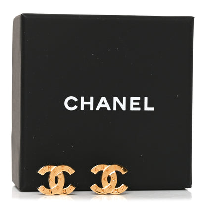 Chanel Metal CC Paris Button Stud Earrings Gold 5 of 5