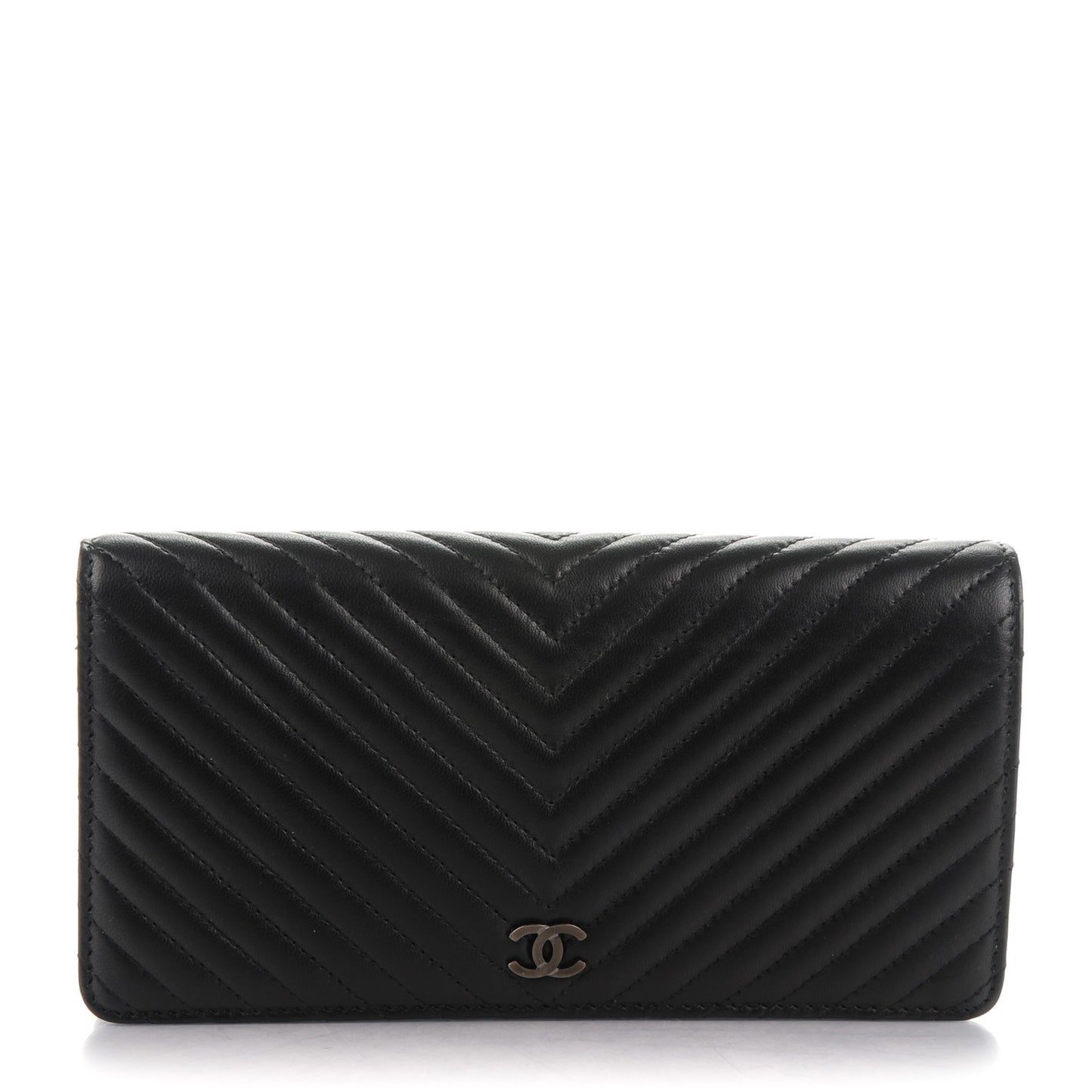 Lambskin Chevron Quilted Yen Wallet Black