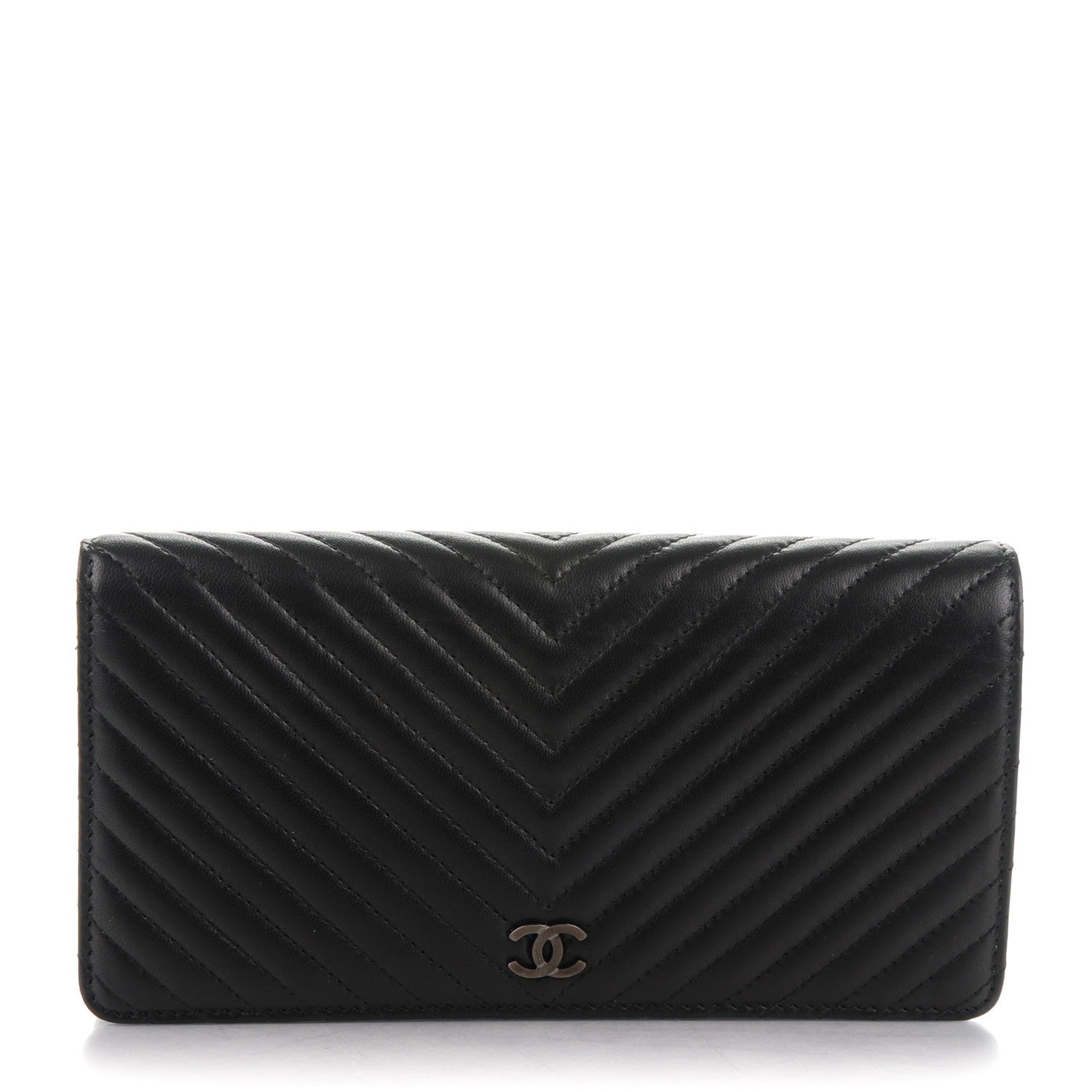 Chanel Lambskin Chevron Quilted Yen Wallet Black 1 of 8