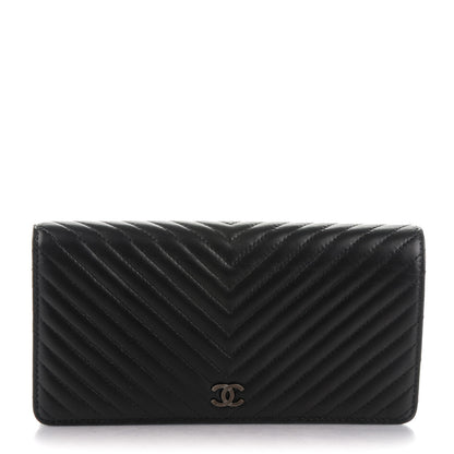 Chanel Lambskin Chevron Quilted Yen Wallet Black 1 of 8