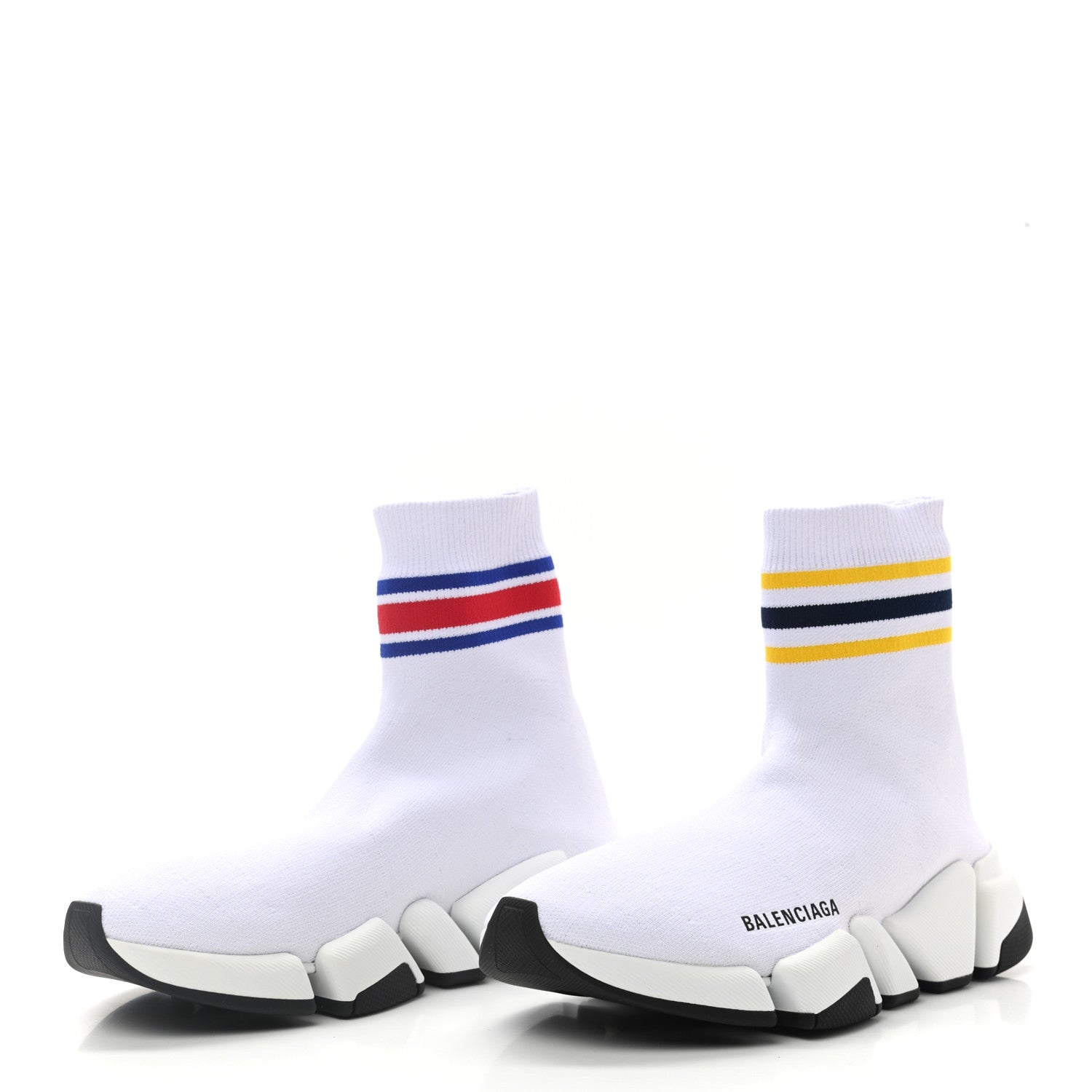 Balenciaga Technical 3D Recycled Knit Striped Womens Speed 2.0 Sneakers 39 White Multicolor 3 of 8