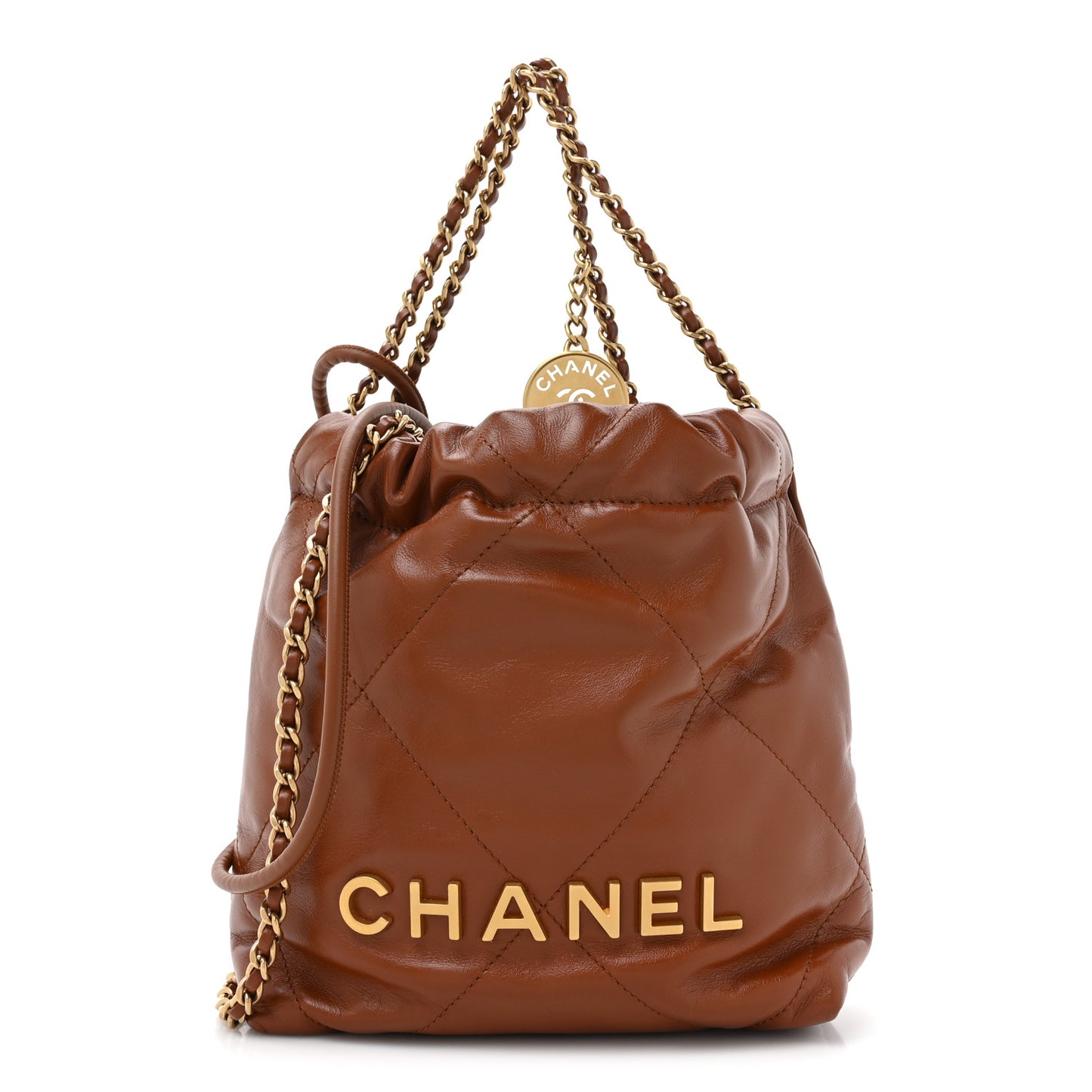 Shiny Calfskin Quilted Mini Chanel 22 Light Brown