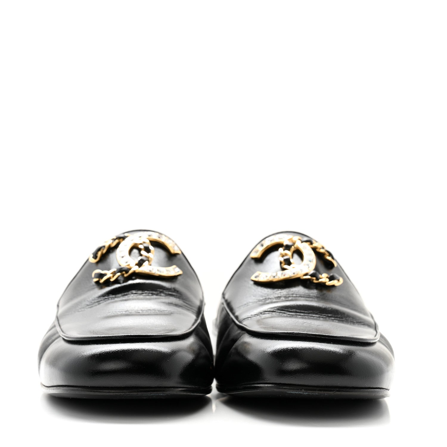 Chanel Shiny Calfskin Crystal CC Mules 40.5 Black 2 of 9