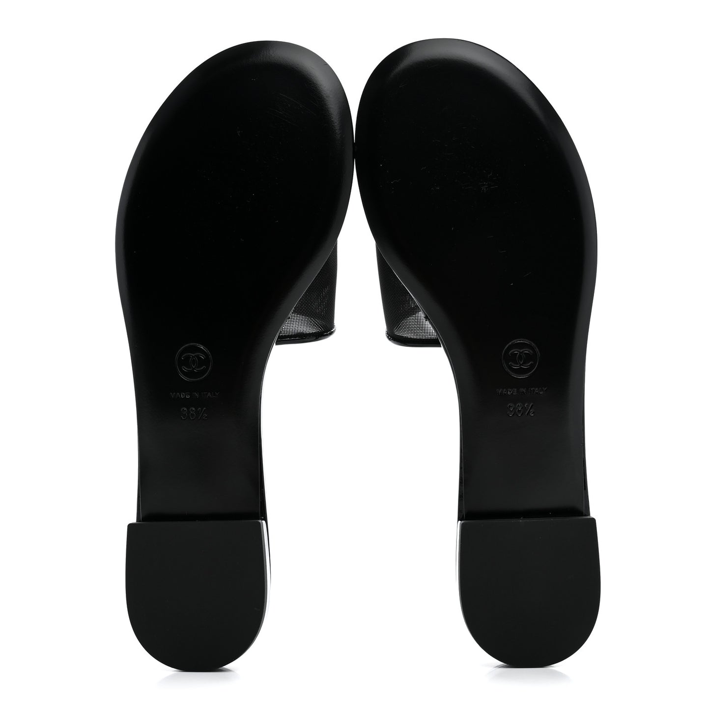 Mesh Patent Calfskin CC Mules 38.5 Black