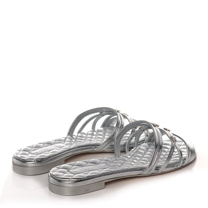 Chanel Metallic Calfskin Flat Sandals 40 Silver 4 of 10