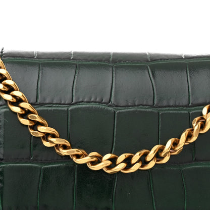 Balenciaga Shiny Calfskin Crocodile Embossed Hourglass Chain Bag Forest Green 9 of 12