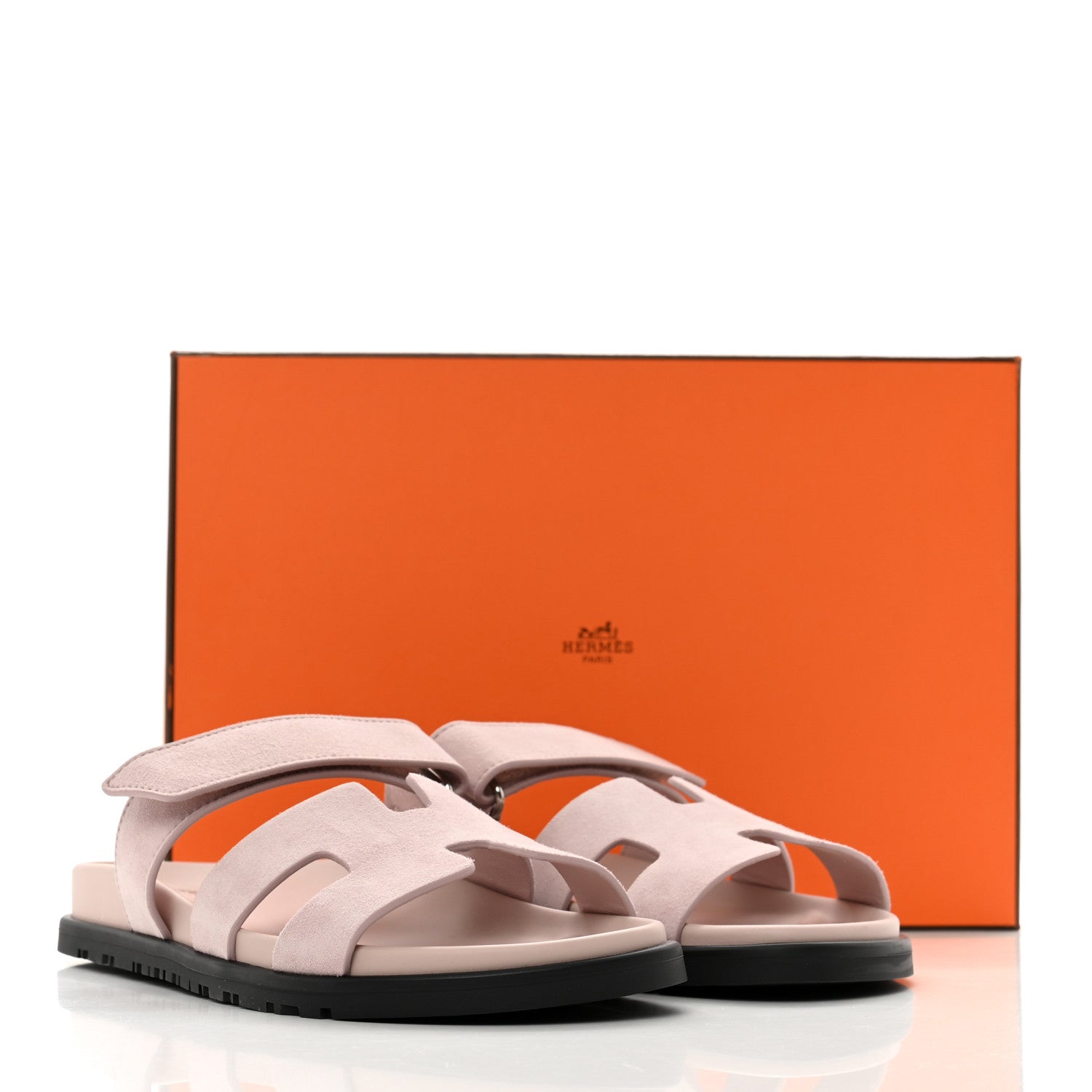 Hermes Suede Goatskin Womens Chypre Sandals 37.5 Rose Porcelaine 9 of 9