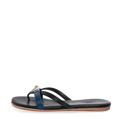 Hermes Nappa Calfskin Corfou Sandals 35 Black Lazulite 1 of 8