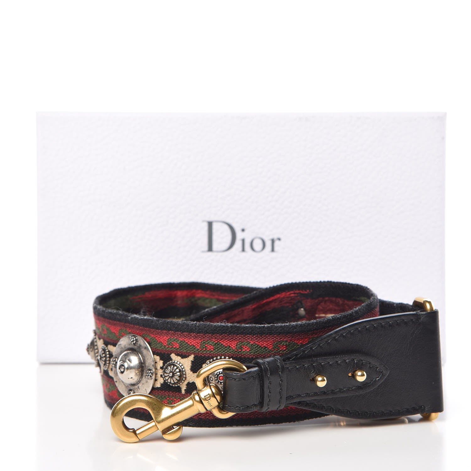 Christian Dior Canvas Embroidered Studded Bohemian Shoulder Strap Red 6 of 6