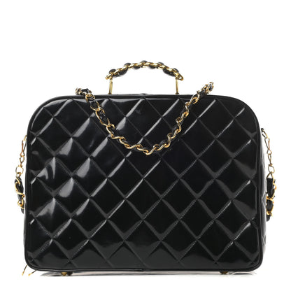 Chanel Patent Quilted Top Handle Lunch Box Carryall Shoulder Bag Black 1 of 15