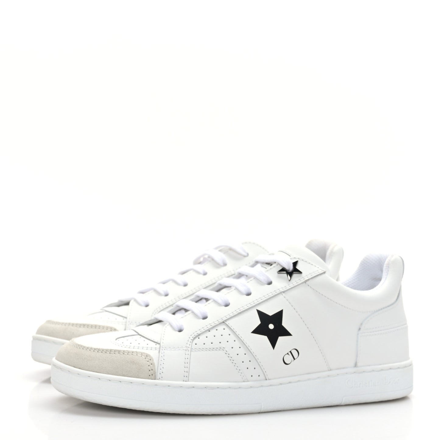 Calfskin Suede Dior Star Low Top Sneakers 35 White