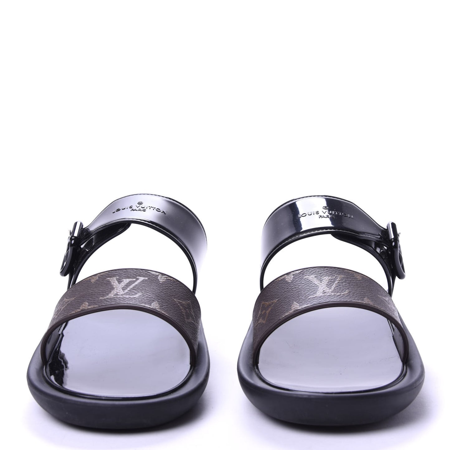 Monogram Sunbath Flat Mule Sandals 39 Black