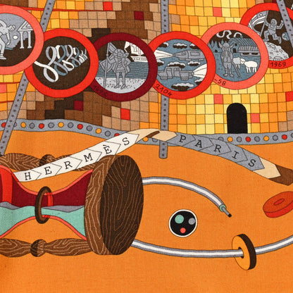 Hermes Cashmere Silk Le Laboratoire du Temps Shawl 140 Caramel Vert Corail 2 of 7