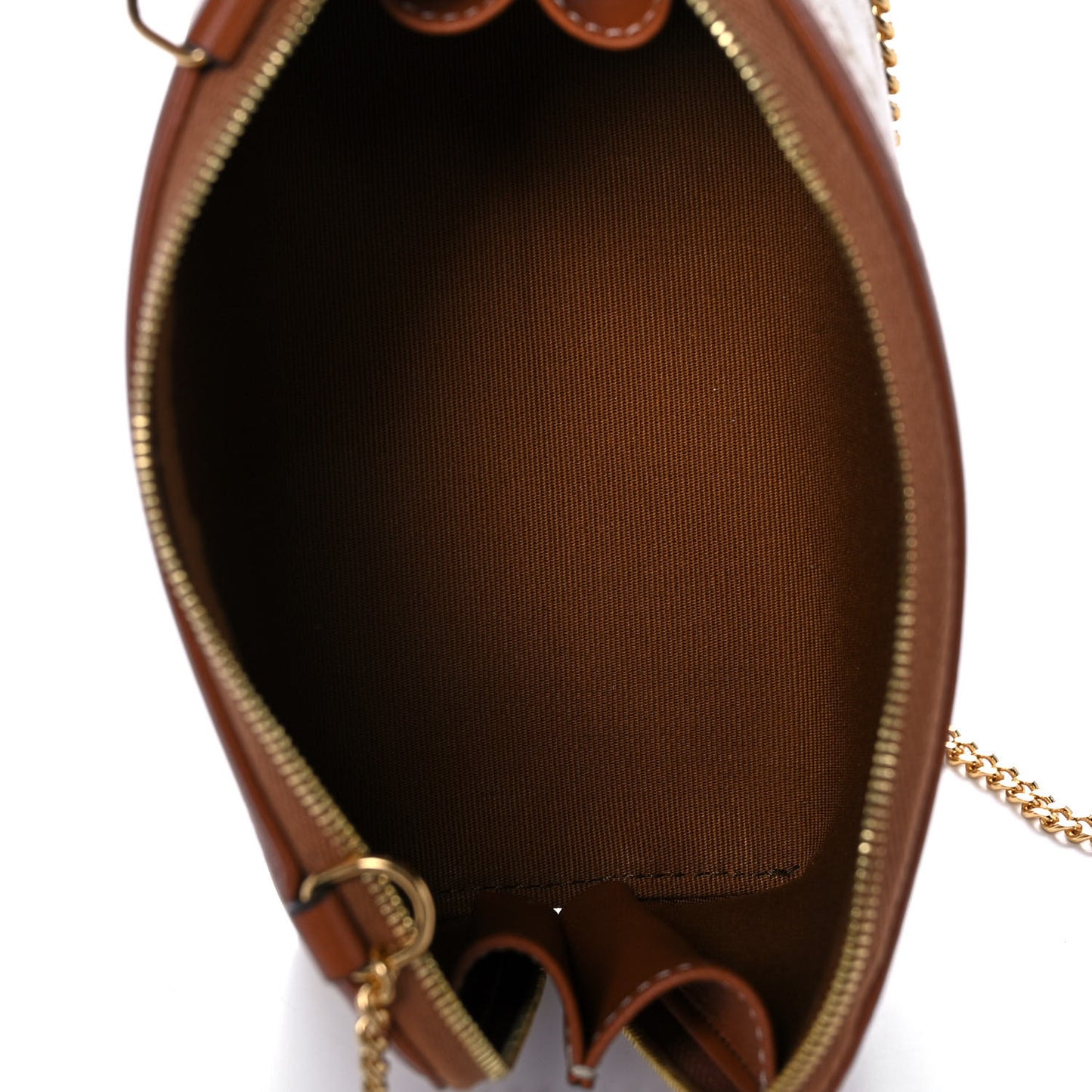 Lambskin Triomphe Canvas Clutch With Chain White Tan