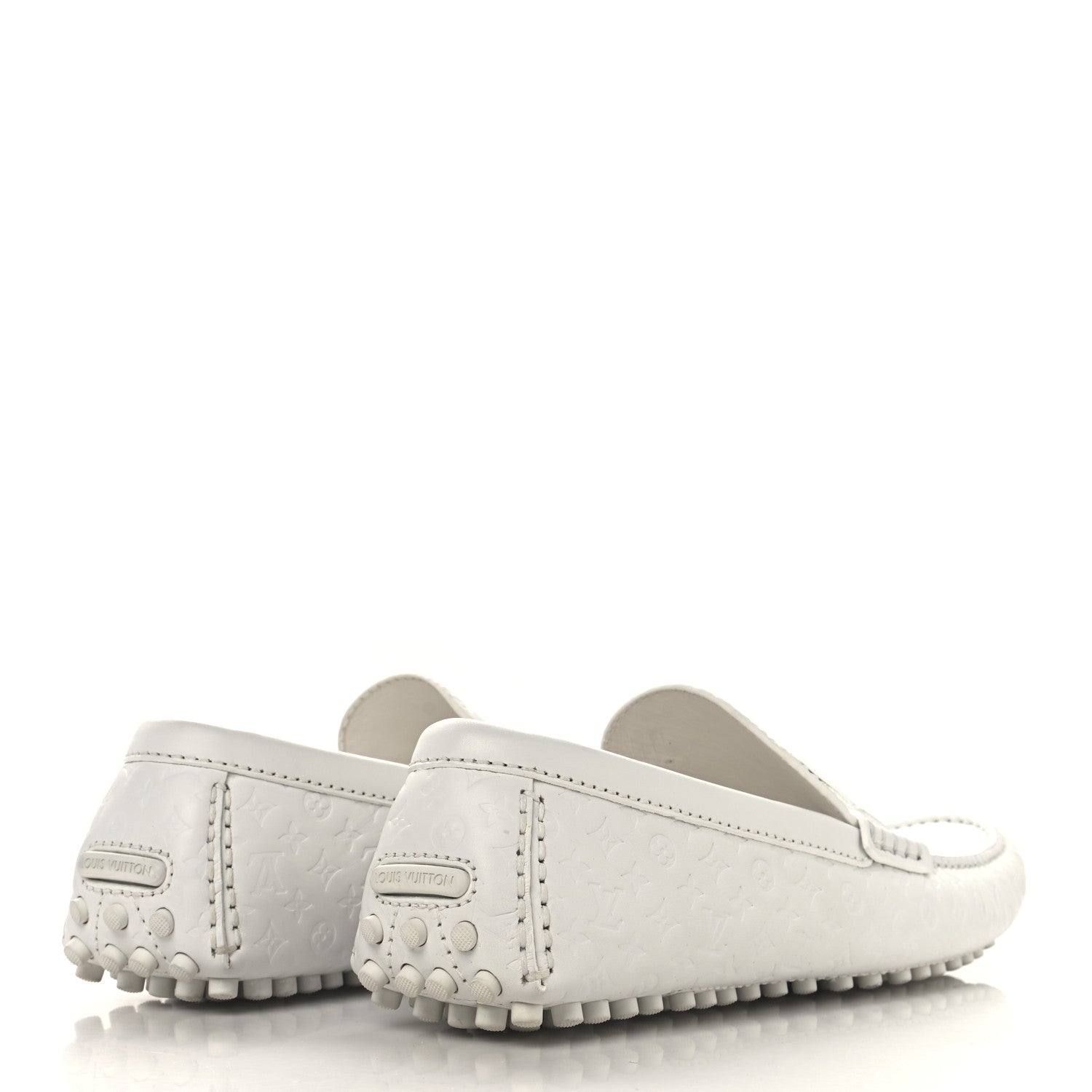 Louis Vuitton Soft Calfskin Mini Monogram Embossed Mens Hockenheim Moccasin Loafers 10 White 5 of 9