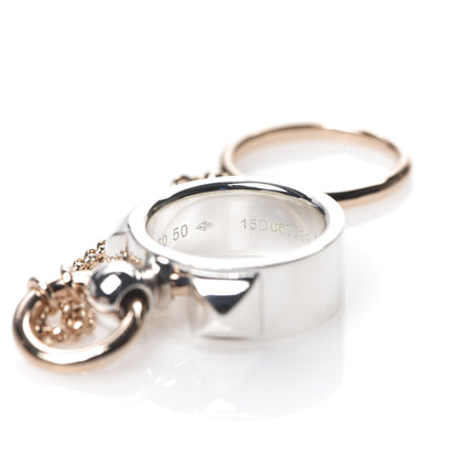 Hermes Sterling Silver 18K Rose Gold Diamond MM Collier De Chien Double Ring 50 5.25 7 of 8