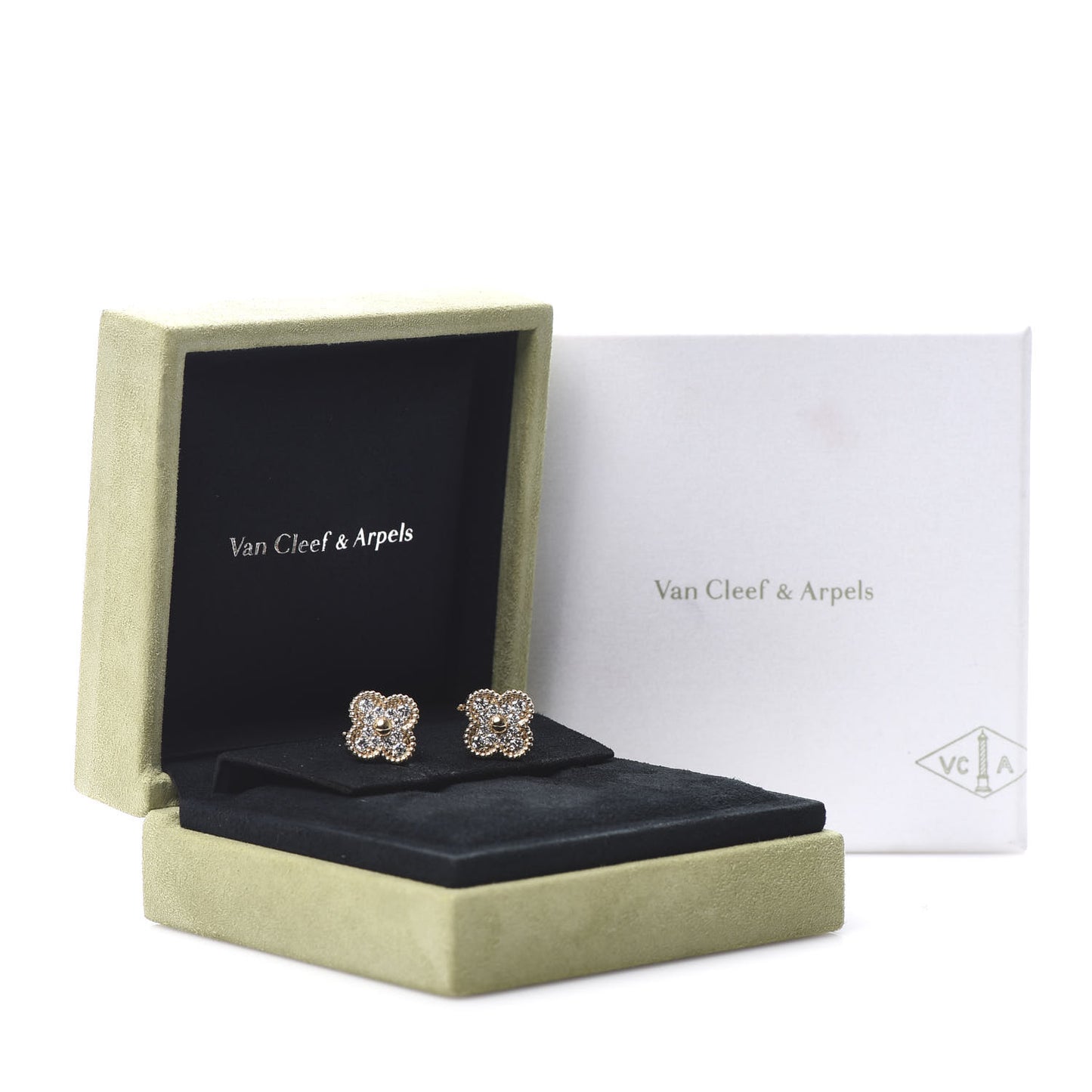 18K Yellow Gold Diamond Vintage Alhambra Earrings
