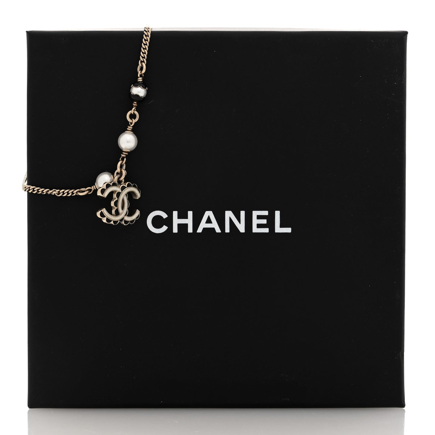 Metal Enamel Pearl CC Bracelet Gold Black White