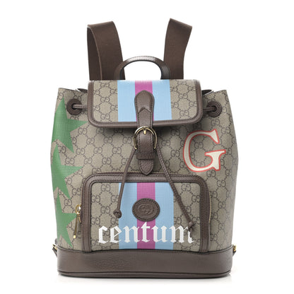 Gucci GG Supreme Monogram Equestrian Textured Dollar Calfskin Retro Interlocking G Buckle Backpack Beige Ebony Multicolor New Acero 1 of 12
