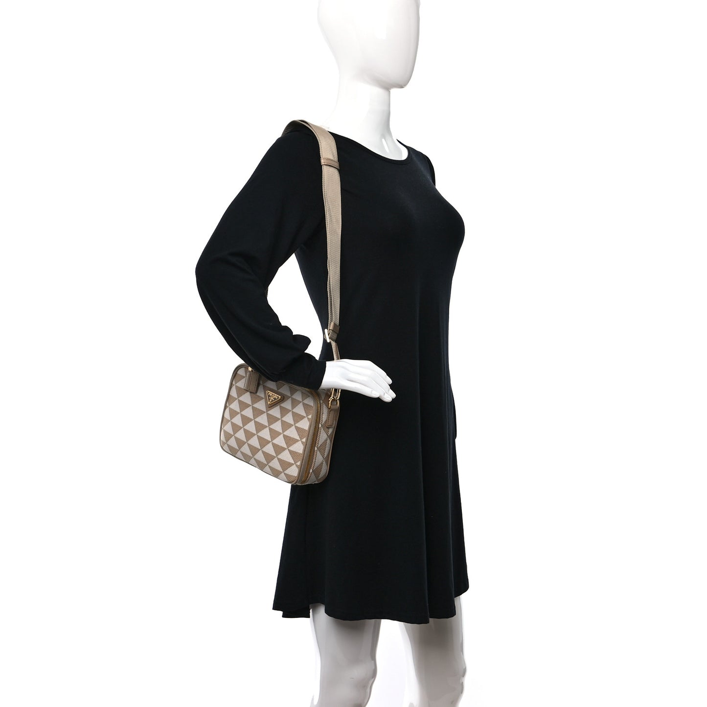 Jacquard Saffiano Triangolo Symbole Embroidered Medium Shoulder Bag Corda Talco