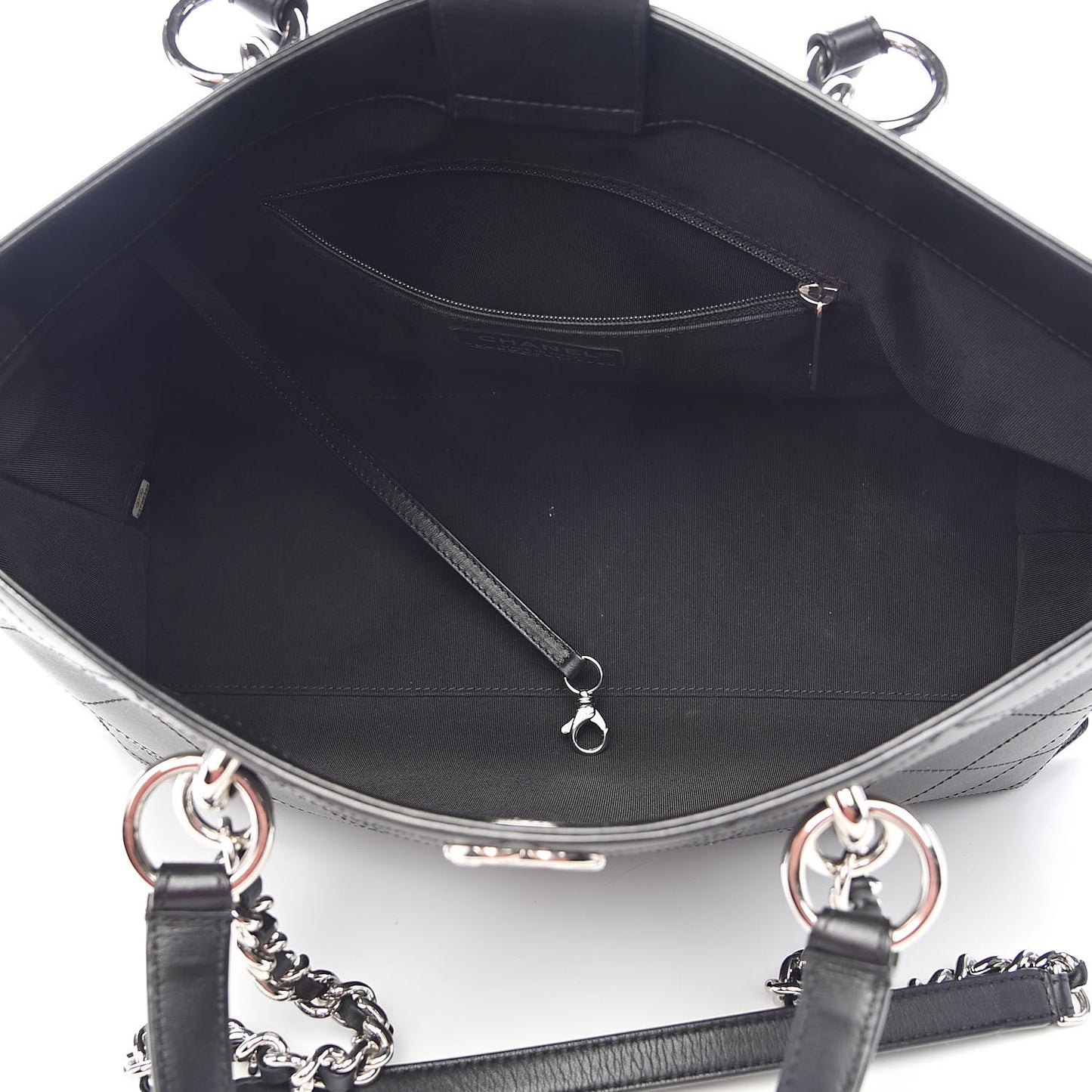 Calfskin Stitched Shopping Tote Black