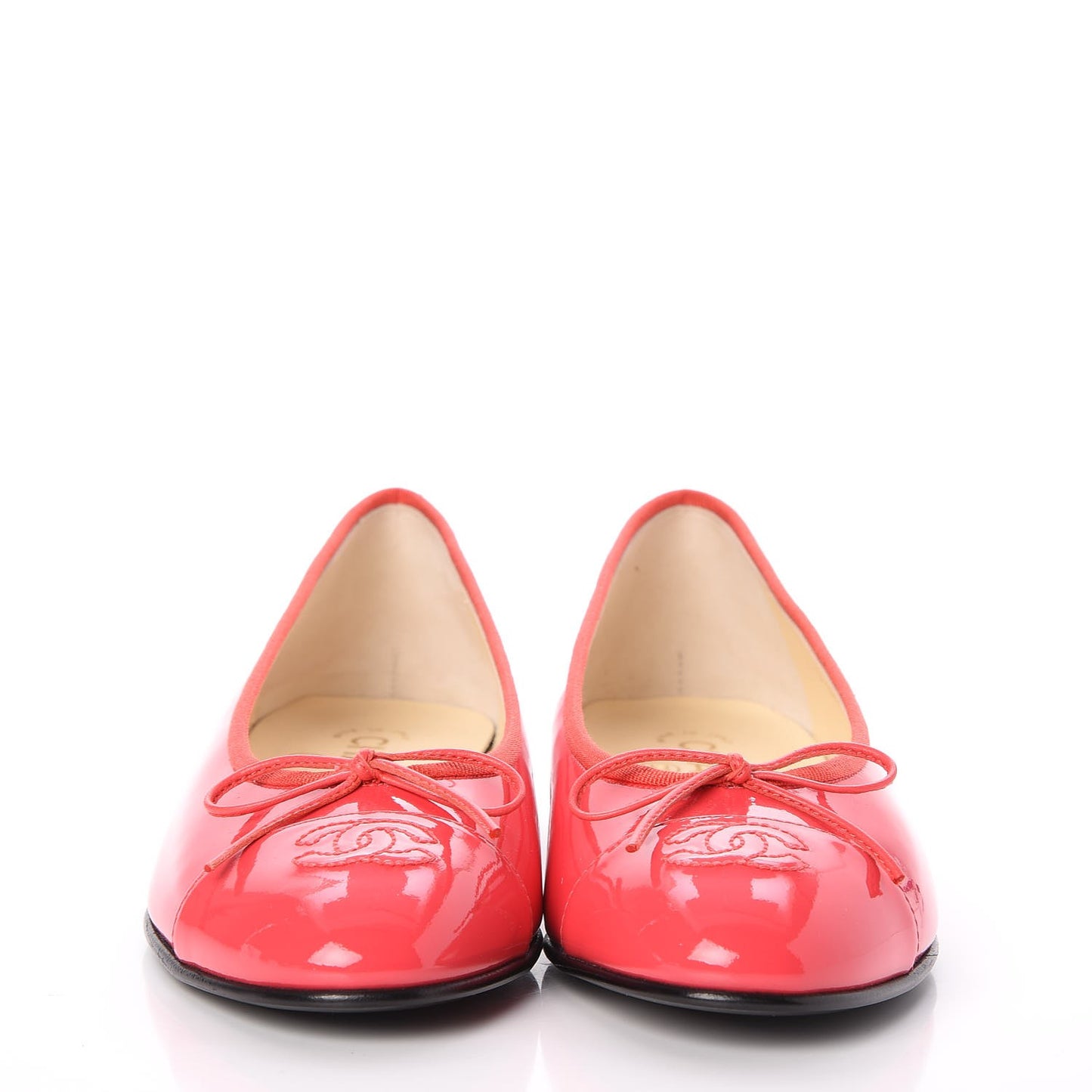 Patent Calfskin CC Cap Toe Ballerina Flats 39 Coral