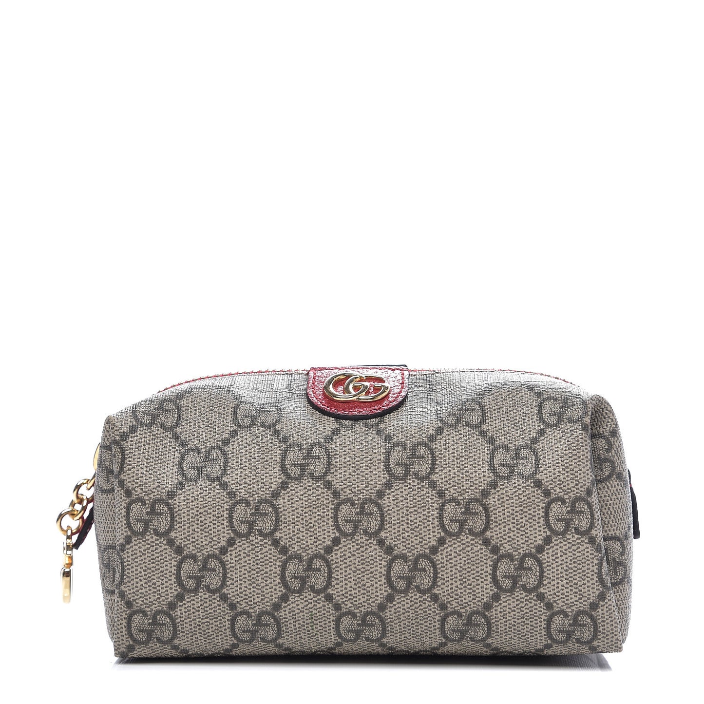 Soft GG Supreme Monogram Calfskin Small Ophidia Cosmetic Case Beige Ebony Hibiscus Red