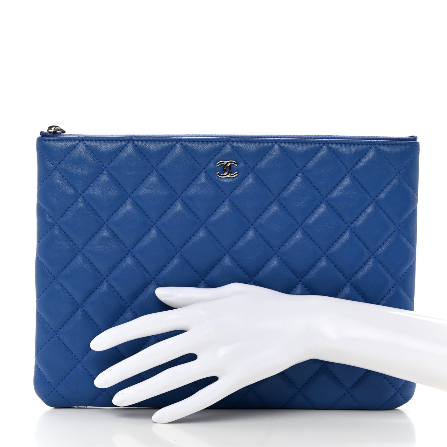 Lambskin Quilted Medium Cosmetic Case Blue