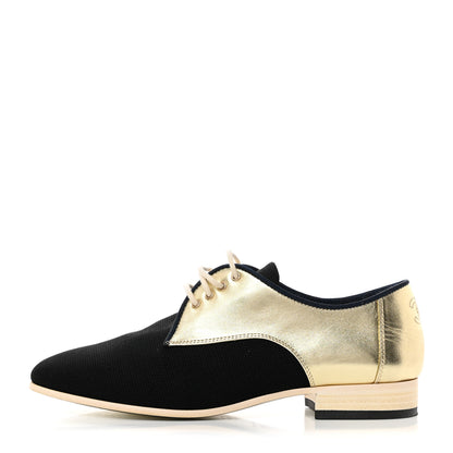 Chanel Metallic Lambskin CC Lace Up Oxfords 35 Dark Gold 1 of 10