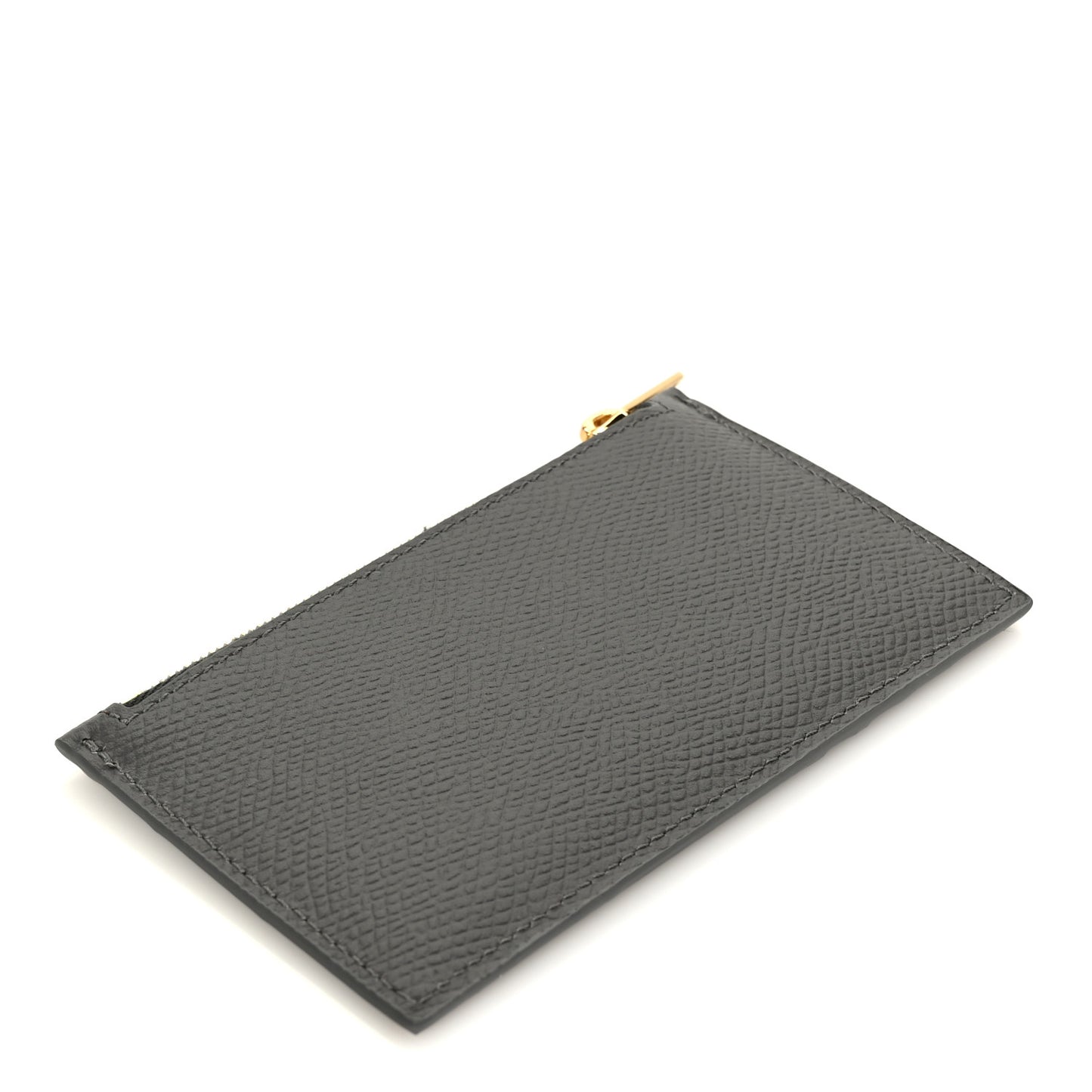 Grained Calfskin Zipped Card Holder Grey