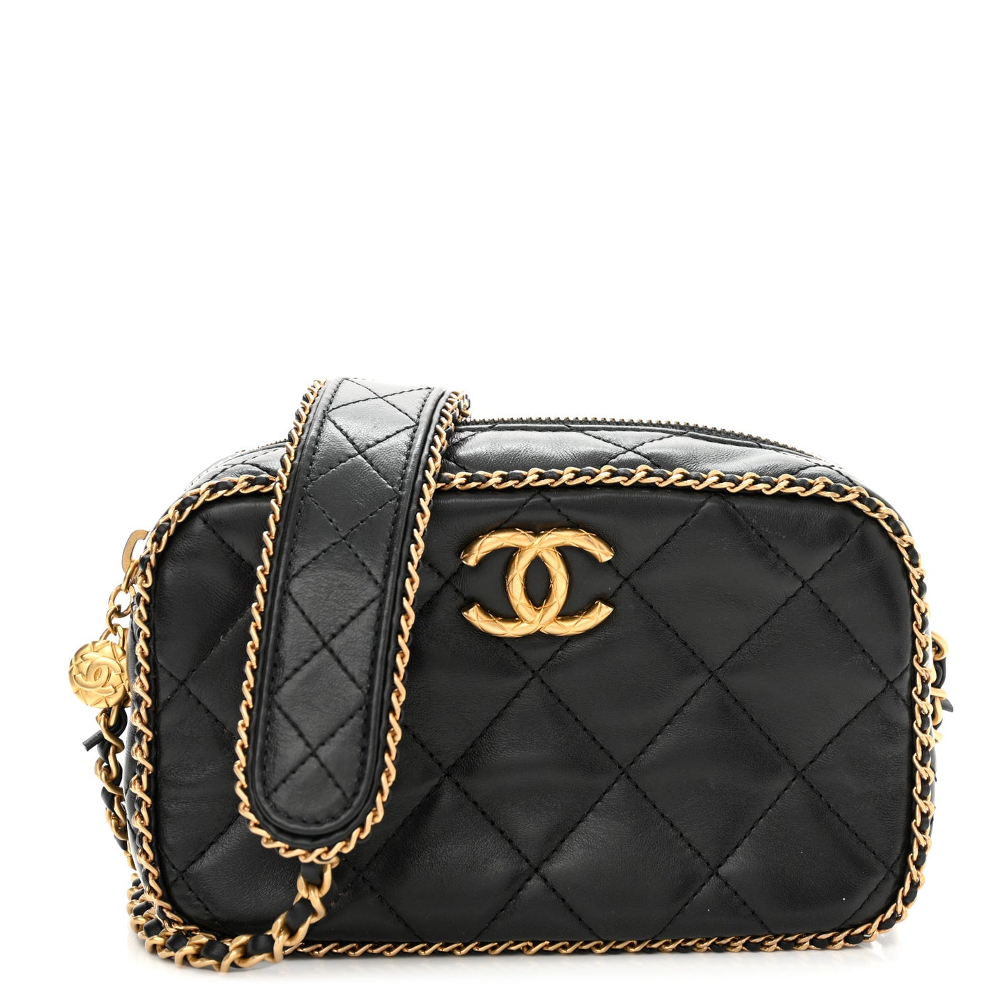 Lambskin Quilted Chain CC Mini Camera Case Black