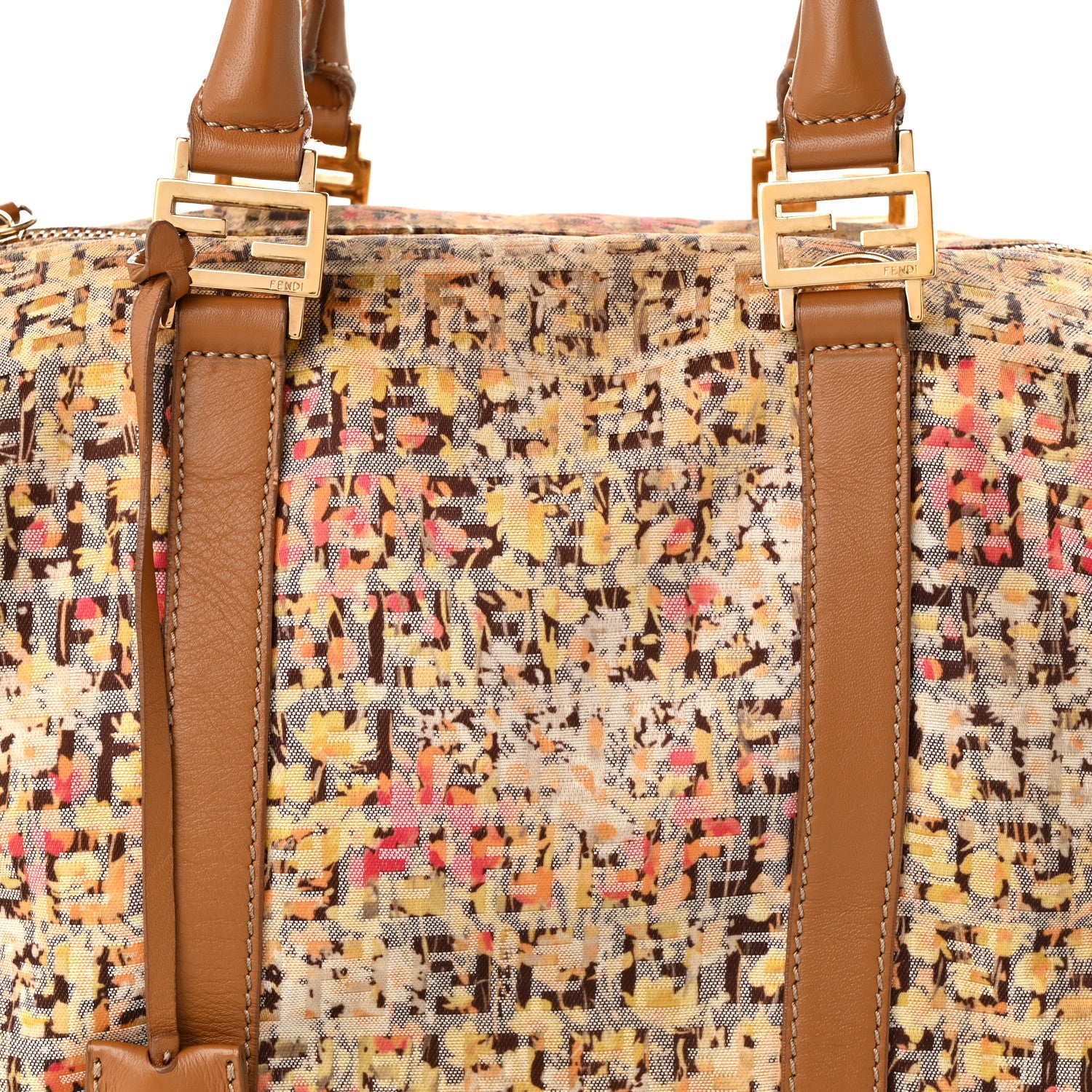 Fendi Zucchino Vitello Floral Forever Boston Pesca Giallo Saddler 7 of 9